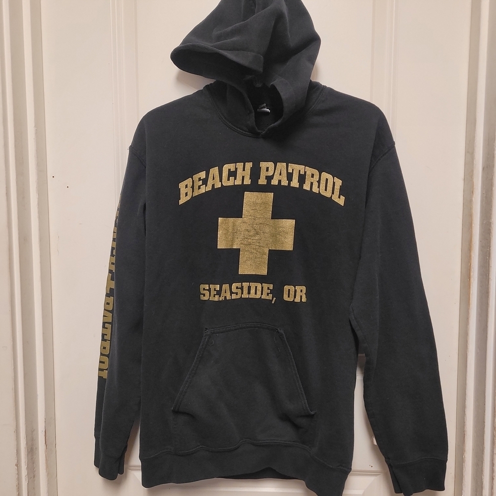 Gildan Black Hoodie with Gold Print Sz Small